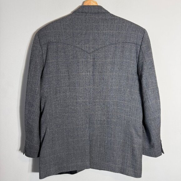 Circle S Western Plaid Wool Sport Coat Dinner Jacket Blazer Men 44R Brown Cowboy - Picture 9 of 14